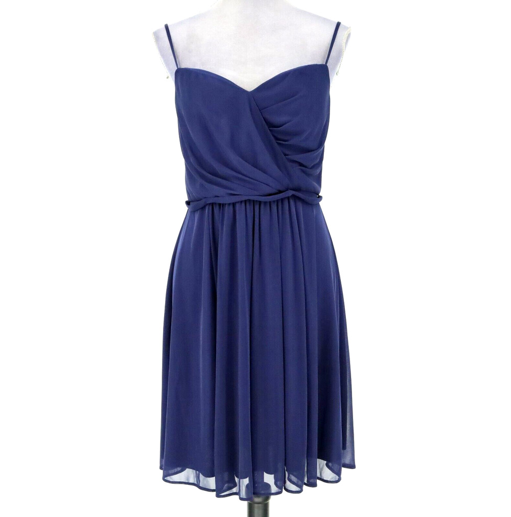 Davids Bridal Dress Womens 10 Blue Sweetheart Strappy Pleated Lined Wedding Prom